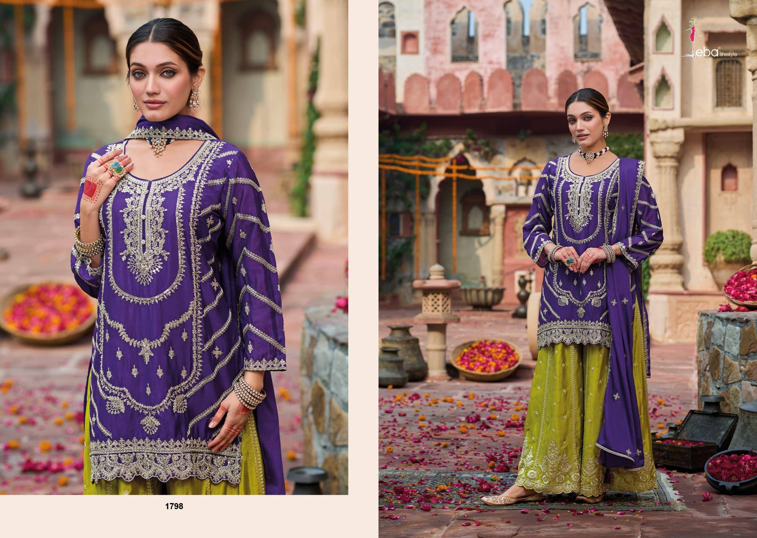 KANAK HIT BY EBA LIFESTYLE 1797 Beautiful Festive Suits Colorful Stylish Hevy Chinon Palazzo Suit At Wholesale Price